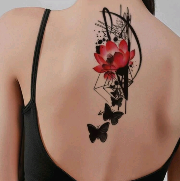 🍉5 for $25* Abstract Floral Butterfly Temporary Tattoo - Picture 1 of 5